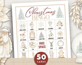 Weihnachtsbingo, 50 Weihnachtsbingokarten, Weihnachtsspiele, druckbare Weihnachtsaktivität, Weihnachtspartyspiel, Weihnachtsklassenzimmer Aktivität