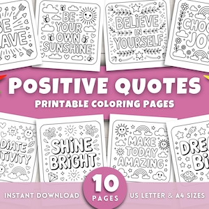 Positiviteit kleurplaten voor volwassenen en kinderen, affirmatie kleurplaten, kleurboek angst en stress, inspirerende zelfzorg