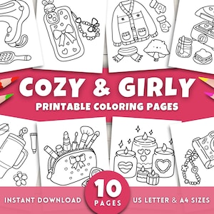 Cozy and Girly Coloring Pages for Adults Kids Teens, Bold and Easy, Cozy Girl Coloring Sheets, Printable Activity Pages, Cute Coloring Pages