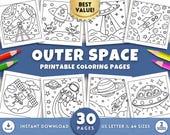 Outer Space Coloring Pages for Kids, Toddlers & Preschoolers, Printable Activities with Aliens Astronauts Rockets Planets, Bold Simple Art
