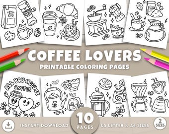 Kaffee Liebhaber Malseiten für Erwachsene Kinder, Druckbare einfache Malseiten, Kaffee-Liebhaber Geschenk, Kaffee Kunstbuch, einfache einfache Malseiten