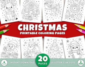 Christmas Coloring Pages for Kids, Printable Kids Christmas Activities, Holiday Coloring Sheets, Cute Christmas Crafts, Winter Coloring Book