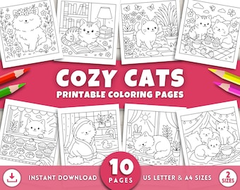 Cat Coloring Pages for Adults & Kids, Cat Coloring Book, Cute Cat Lover Printables, Relaxing Self Care Cat Mom Gifts, Printable Cat Art PDF