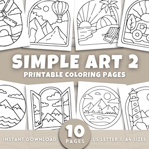 Simple Art Coloring Pages for Adults, Boho Coloring, Minimalist Landscapes, Cute & Cozy Coloring Pages, Bold and Easy Designs, Nature, PDF