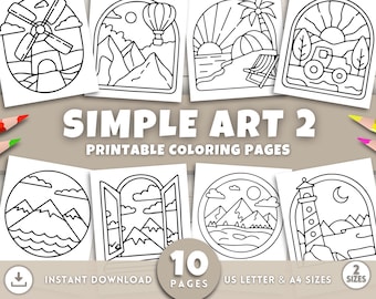 Simple Art Coloring Pages for Adults, Boho Coloring, Minimalist Landscapes, Cute & Cozy Coloring Pages, Bold and Easy Designs, Nature, PDF