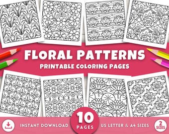 Bloemenpatronen Kleurplaten Voor Volwassenen, Afdrukbare Bloemen Kleurplaten, Bloemen Printables, Lentebloemen, Gemakkelijke Kleurplaten Voor Volwassenen