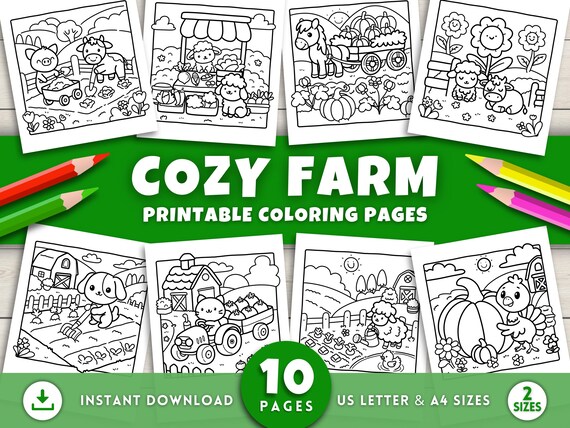 Cute Cozy Farm Coloring Pages For Kids Adults, Printable Easy Coloring Pages, Cute Farm Animals, Animal Coloring, Farm Animal Activities