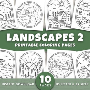 Minimalist Landscapes Coloring Pages for Adults & Kids, Simple Line Art, Boho Coloring, Easy Coloring Pages, Bold and Easy, Instant Download