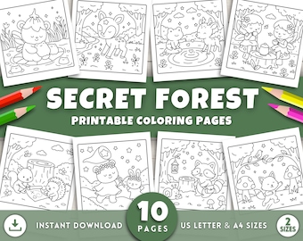 Secret Forest Coloring Pages for Adults & Kids, Cozy Mini Garden Corners, Magical Fairy Garden Coloring Book, Whimsical Printable Coloring