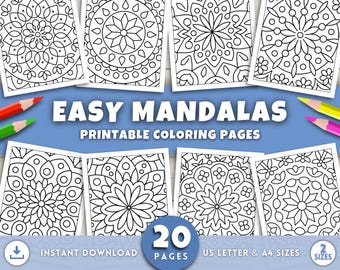 Easy Mandala Coloring Pages for Adults & Kids, Bold and Easy Patterns Coloring Book, Printable Activities for Stress Relief and Mindfulness