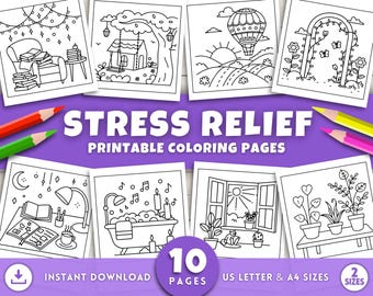 Stressabbau Malseiten für Erwachsene und Kinder, mutig und einfach Angst Relief Malbuch, einfache druckbare Aktivität, ruhig, gemütlich, digital