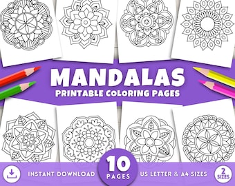 10 Mandalas para Colorir Incríveis e Fáceis para Crianças, Bebês e Adultos: Páginas para Colorir Imprimíveis e Relaxantes para Aliviar o Estresse.