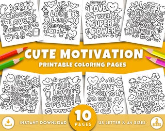 Lindas páginas para colorear con frases motivacionales para adultos y niños: afirmaciones positivas imprimibles, hojas para colorear inspiradoras para la atención plena.