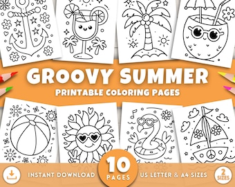 お子様、幼児、大人向けの簡単で楽しい夏の塗り絵、楽しい夏の印刷可能なアクティビティ、大胆で簡単な塗り絵、デジタルダウンロード