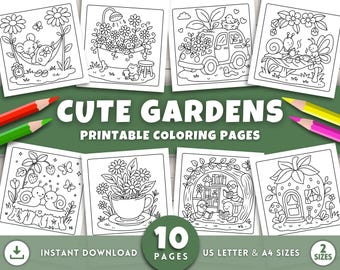 Niedliche Gärten Malseiten für Erwachsene Kinder, niedliche Mini Gartenecke, gemütlichen Garten, mutig und einfach Malseiten, einfache einfache Malseiten