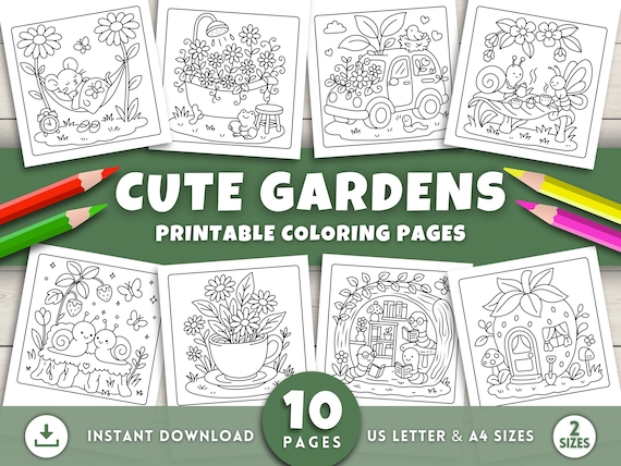 Cute Gardens Coloring Pages For Adults Kids, Cute Mini Garden Corner, Cozy Garden, Bold and Easy Coloring Pages, Easy Simple Coloring Pages