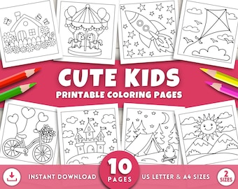Easy Coloring Pages for Kids, Toddlers & Preschoolers, Bold Simple Art, Cute Printable Activity Sheets, Homeschool Kindergarten, Digital PDF