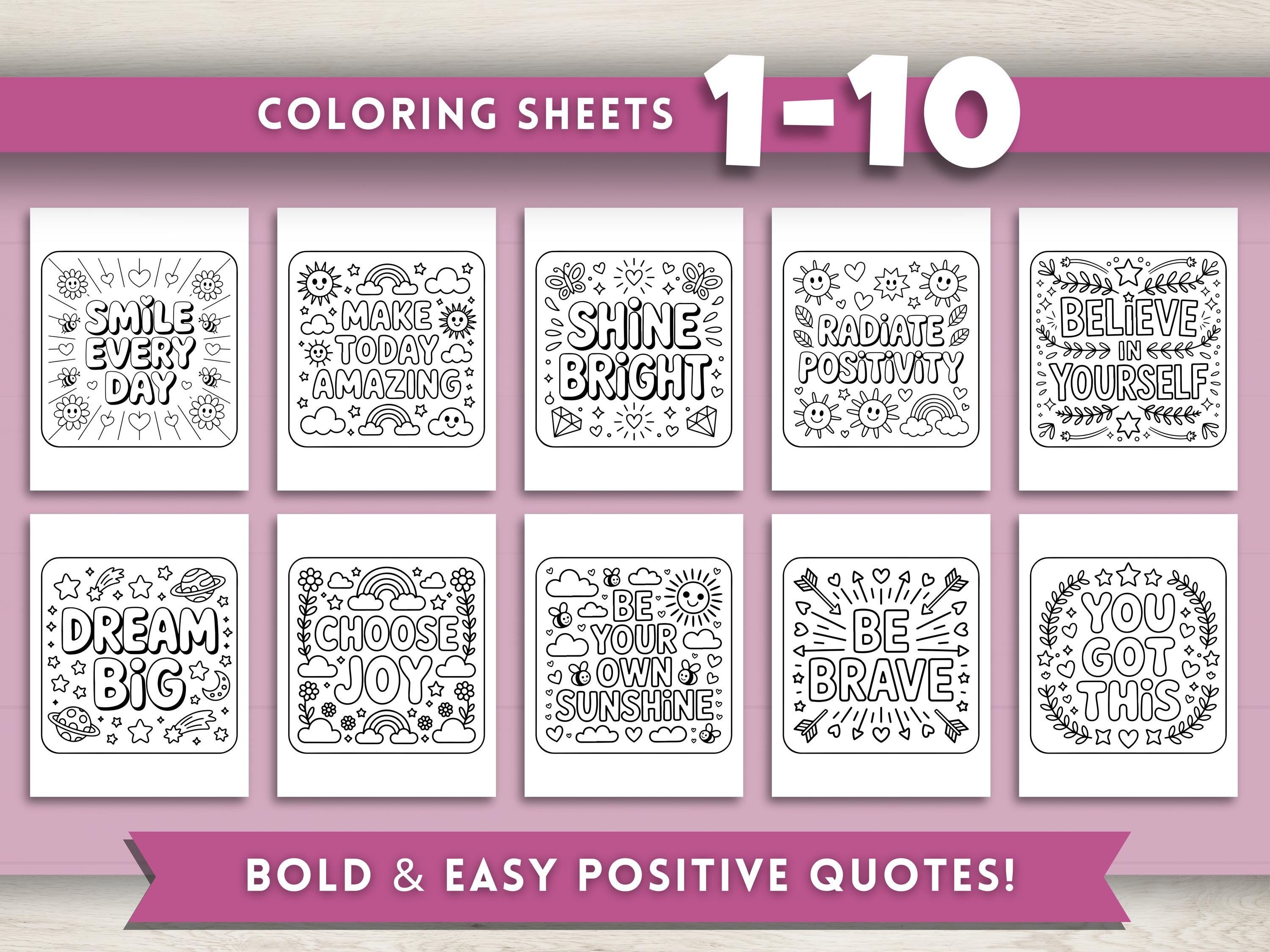 Positivity Coloring Pages for Adults & Kids, Affirmation Coloring Pages ...