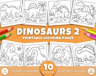 Cute Dinosaur Coloring Pages for Kids, Dinosaur Art, Birthday Party Printables, Dino Drawing Sheets, Fun Dinosaur Activity, Digital Download