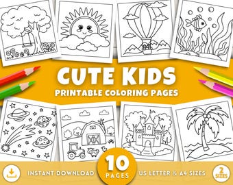 Easy Coloring Pages for Kids, Toddlers & Preschoolers, Bold Simple Art, Printable Activity Sheets, Homeschool Kindergarten, Digital Download