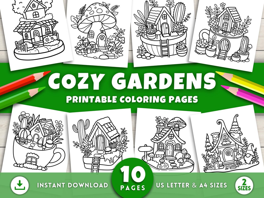 Cozy Gardens Coloring Pages for Adults Kids, Bold and Easy Coloring ...