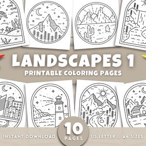 Landscapes Line Art Coloring Pages for Adults & Kids, Simple Line Art, Boho Coloring, Minimalist and Easy Coloring Pages, Bold and Easy, PDF