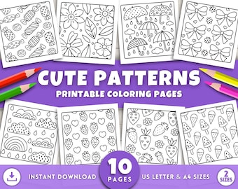 Cute and Cozy Patterns Coloring Pages for Adults and Kids, Easy Simple Printable Relaxing Coloring, Cute Coloring Book, Kids Activities, PDF