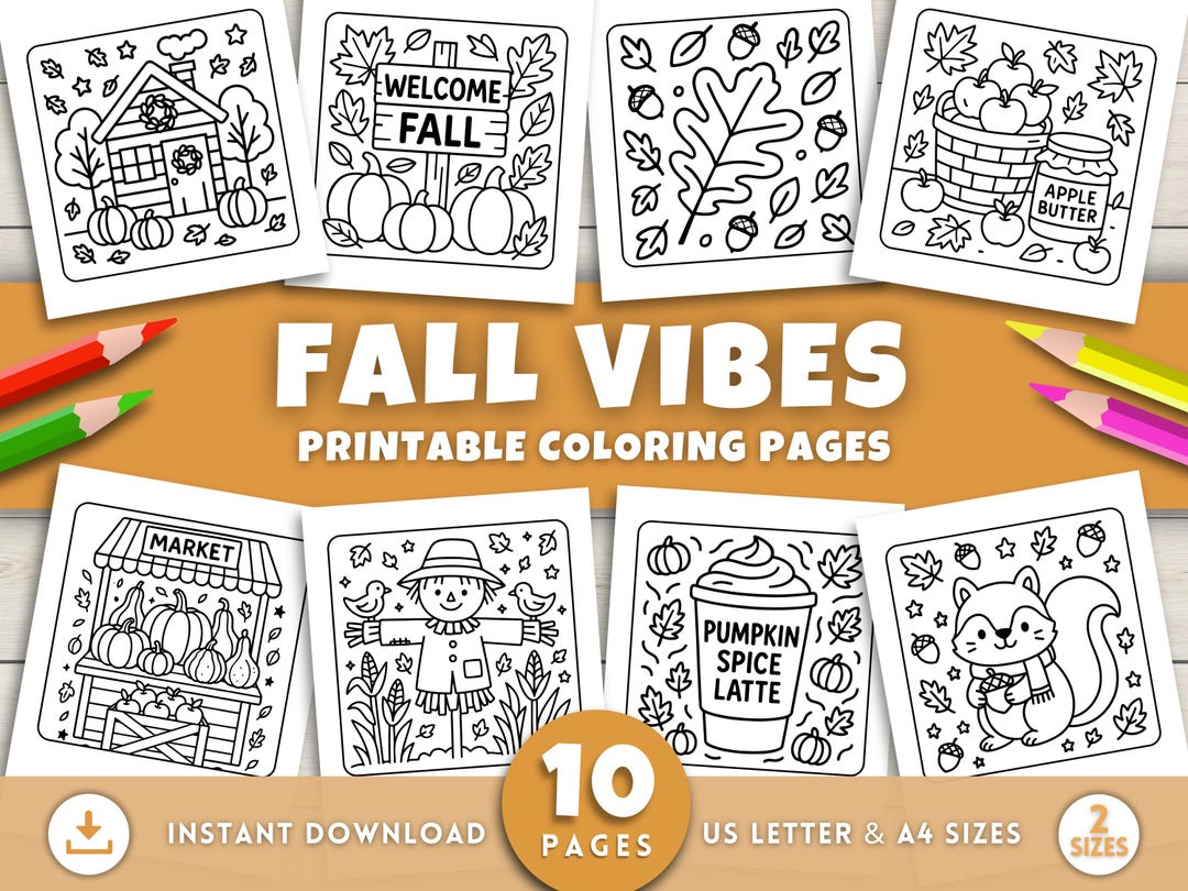 Fall Vibes Coloring Pages for Kids, Fall Coloring Book, Fall Coloring ...