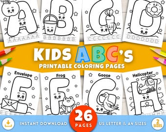 Kids ABC Coloring Pages for Preschool & Kindergarten, Printable Tracing Pages, Back To School Classroom Activities, Alphabet Coloring Book