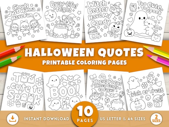 Cute Halloween Coloring Pages for Kids and Adults, Easy Halloween Quotes Coloring Sheets, Halloween Printables, Fun Halloween Activities