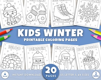Easy Winter Coloring Pages for Kids, Winter Coloring Sheets, Printable Kids Winter Activities, Kids Christmas, Winter Classroom Activity PDF