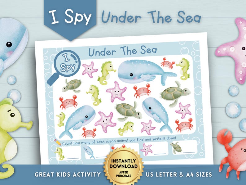I Spy Game for Kids, Under the Sea Ocean Animals Printable Activities ...