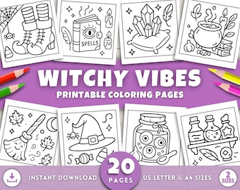 Halloween Coloring Pages for Kids and Adults, Cute & Easy Witchy Vibes Coloring Sheets, Halloween Printables, Fun Halloween Kids Activities