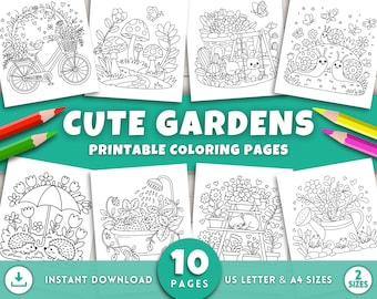 Cute Gardens Coloring Pages For Adults Kids, Bold and Easy Garden Coloring Pages, Cozy Garden, Garden Corners, Easy Simple Coloring Pages
