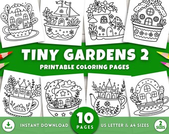 Jardines pequeños para colorear para adultos y niños. Dibujos fáciles y atrevidos. Minijardín acogedor. Rincones de jardín encantadores. Dibujos fáciles y sencillos para colorear.