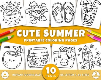 Dibujos para colorear de verano fáciles y bonitos para niños y adultos. Hojas de actividades fáciles de imprimir. Manualidades para colorear divertidas y atrevidas. Descarga digital sencilla en PDF.