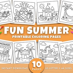 Summer Coloring Pages for Kids & Adults, Easy Printable Activity Sheets, Bold Fun Coloring Crafts, Simple Digital Download for Summer
