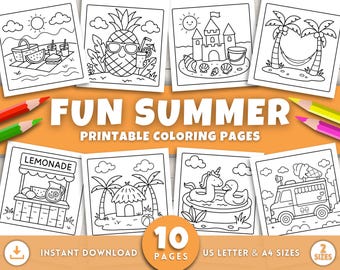 Summer Coloring Pages for Kids & Adults, Easy Printable Activity Sheets, Bold Fun Coloring Crafts, Simple Digital Download for Summer
