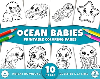 Puede incluir: Un conjunto de 10 páginas para colorear imprimibles con adorables animales marinos de dibujos animados. Las páginas incluyen una morsa, un cangrejo, una tortuga marina, una estrella de mar, un delfín, un pulpo, un caballito de mar y una medusa. Las páginas están diseñadas para niños y son perfectas para una actividad divertida y educativa.