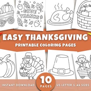 Easy Thanksgiving Coloring Pages for Kids, Printable Thanksgiving Activities, Bold and Easy Fall Coloring Sheets, Autumn Coloring Pages, PDF