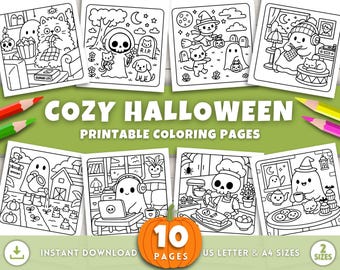 Halloween Coloring Pages for Kids & Adults, Cute and Cozy Halloween Coloring Sheets, Halloween Printables, Fun Halloween Activities PDF