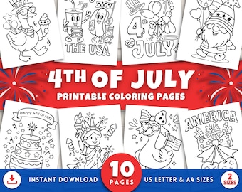 4th of July Coloring Pages for Kids, Easy Printable 4th of July Crafts, Cute USA Coloring Sheets, Independence Day Activity, Fourth of July