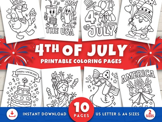 4th of July Coloring Pages for Kids, Easy Printable 4th of July Crafts, Cute USA Coloring Sheets, Independence Day Activity, Fourth of July