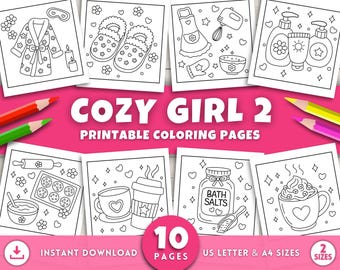Kleurplaten voor meisjes volwassenen tieners, cosy girl schattige kleurplaten, kleurplaten voor meisjes, vet en gemakkelijk, afdrukbare meisjeskunst, meisjesmomenten