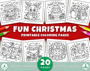 Christmas Coloring Pages for Kids & Adults, Christmas Coloring Book, Christmas Printables, Fun Christmas Activities, Holiday Coloring Sheets