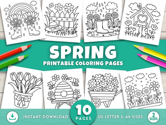 Spring Printable Coloring Pages For Kids Adults, Spring Easter Activities, Spring Crafts, Adult Coloring Pages, Simple Easy Coloring Pages
