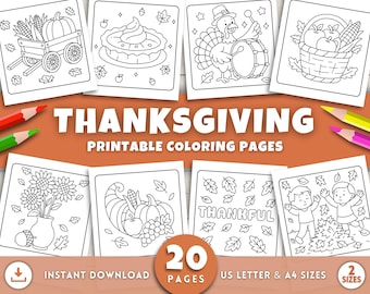Thanksgiving Coloring Pages for Kids & Adults, Printable Thanksgiving Activities, Bold and Easy Fall Coloring Sheets, Autumn Coloring Pages