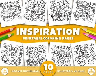 Páginas para colorear con frases inspiradoras para adultos y niños. Motivación imprimible. Páginas para colorear sencillas y fáciles. Citas para colorear. Terapia del color.