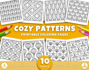 Cozy Patterns Coloring Pages for Adults & Kids, Bold and Easy Designs, Relaxing Mindfulness Art Therapy, Printable Stress Relief Coloring