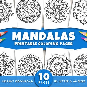10 Easy Mandala Coloring Pages For Kids Toddlers Adults, Relaxing Stress Relief Patterns, Mindful Mandalas Printable Coloring Book Pages